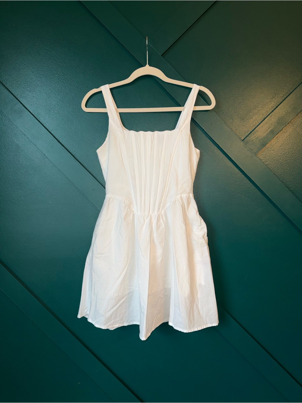 Papermoon Cotton Poplin Corset Mini Square Neck Pleated Pockets Cottagecore Dres - Picture 2 of 9